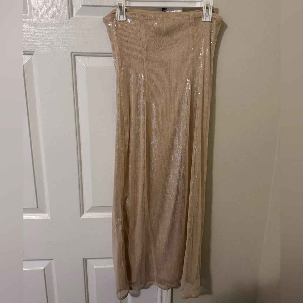 Elegant Beige Sequin Dress